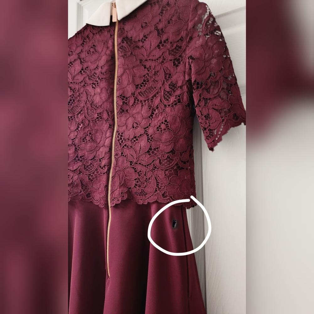 Ted Baker Burgundy Lace Dress with White Collar - Picture 6 of 11